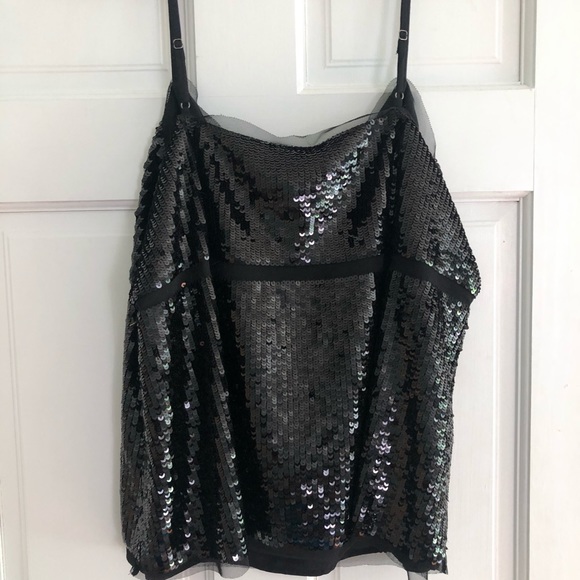 J Crew New With Tags Size L black sequin cami with tulle trim. - Picture 3 of 9